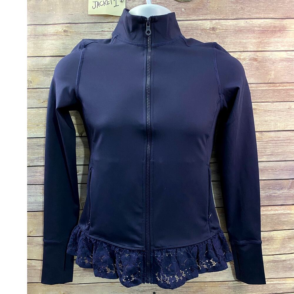 $188 KATE SPADE New York Womens Small Eyelet JACKET Zip NAVY BLUE Stretch